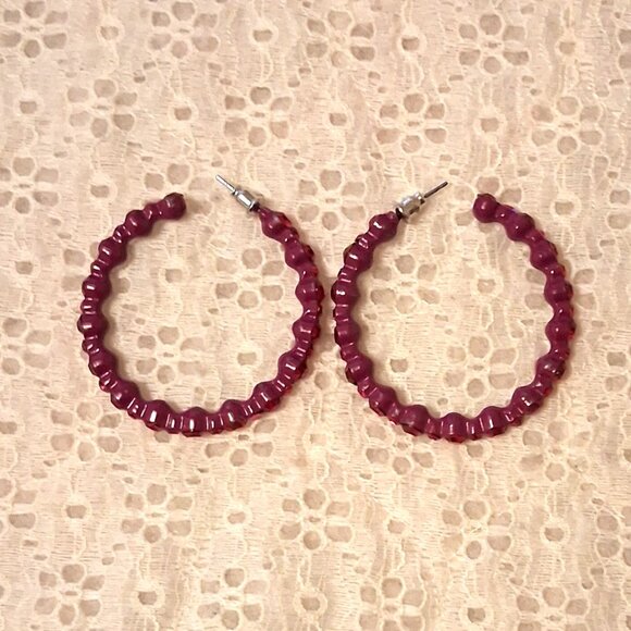 NEW Genuine Pink Purple Austrian Crystal Large Round Hoop Earrings 45mm - Picture 6 of 7